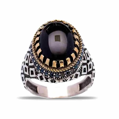 Turkish Black Oval Claw Diamond Men 925 Silver Ring Turkish Black Oval Claw Diamond Men 925 Silver Ring
