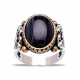 Turkish Black Oval Scroll Prong Men 925 Silver Ring | 925 Sterling Silver Wholesale | Sade Silver Turkish Black Oval Scroll Prong Men 925 Silver Ring - Sade 925 Silver Jewelry