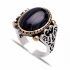 Turkish Black Oval Scroll Prong Men 925 Silver Ring
