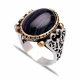 Turkish Black Oval Scroll Prong Men 925 Silver Ring | 925 Sterling Silver Wholesale | Sade Silver Turkish Black Oval Scroll Prong Men 925 Silver Ring - Sade 925 Silver Jewelry