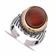 Turkish Red Oval Diagonal Stripe Men 925 Silver Ring | 925 Sterling Silver Wholesale | Sade Silver Turkish Red Oval Diagonal Stripe Men 925 Silver Ring - Sade 925 Silver Jewelry