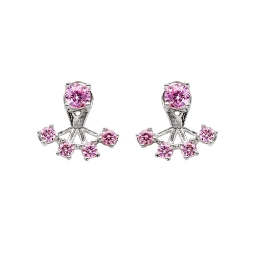 Turkish Pink Round Fan CZ Sterling Silver Ear Jackets