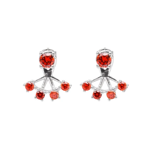 Turkish Red Round Fan CZ Sterling Silver Ear Jackets