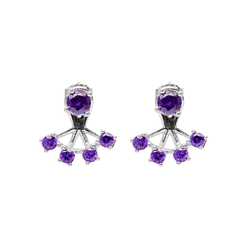 Turkish Purple Round Fan CZ Sterling Silver Ear Jackets