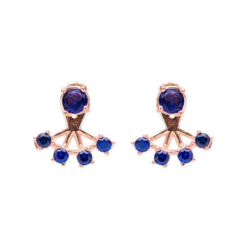 Turkish Blue Round Fan CZ Sterling Silver Ear Jackets