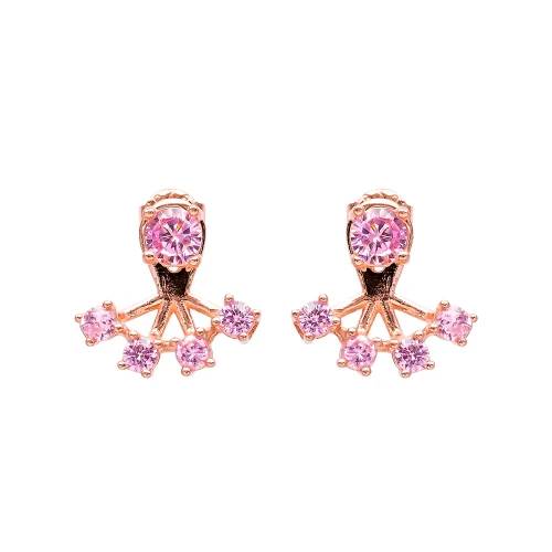 Turkish Pink Round Fan CZ 925 Silver Ear Jackets Turkish Pink Round Fan CZ 925 Silver Ear Jackets
