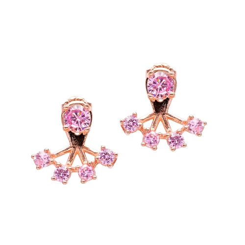 Turkish Pink Round Fan CZ 925 Silver Ear Jackets