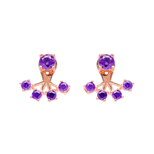 Turkish Purple Round Fan CZ 925 Silver Ear Jackets Turkish Purple Round Fan CZ 925 Silver Ear Jackets