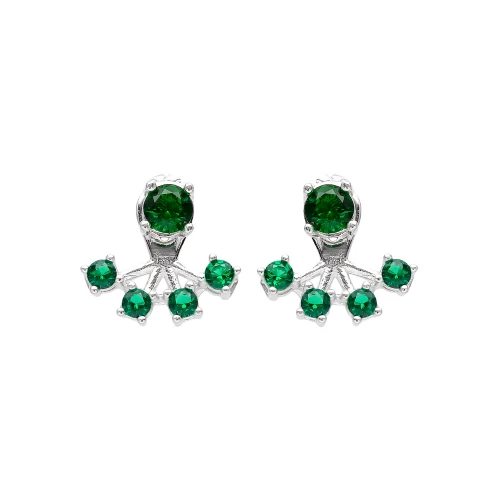 Turkish Green Round Fan CZ Sterling Silver Ear Jackets Turkish Green Round Fan CZ Sterling Silver Ear Jackets