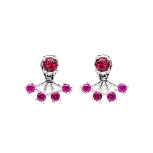 Turkish Fuchsia Round Fan CZ 925 Silver Ear Jackets Turkish Fuchsia Round Fan CZ 925 Silver Ear Jackets