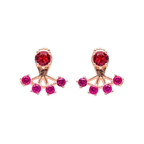 Turkish Fuchsia Red Round Fan CZ 925 Silver Ear Jackets Turkish Fuchsia Red Round Fan CZ 925 Silver Ear Jackets