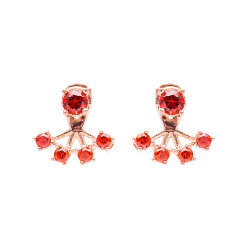 Turkish Red Round Fan CZ 925 Silver Ear Jackets Turkish Red Round Fan CZ 925 Silver Ear Jackets