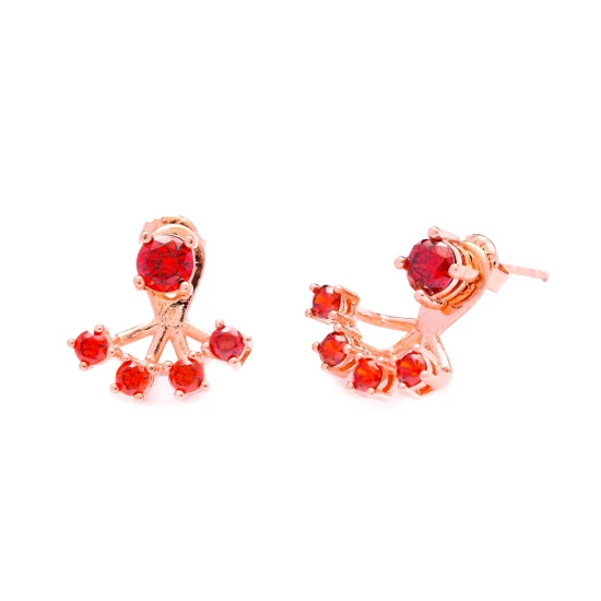 Turkish Red Round Fan CZ 925 Silver Ear Jackets - Sade 925 Silver Jewelry