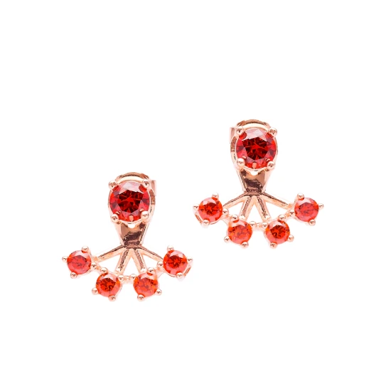 Turkish Red Round Fan CZ 925 Silver Ear Jackets - Sade 925 Silver Jewelry