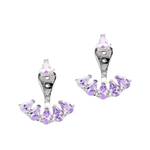 Turkish Purple Pear Fan CZ 925 Silver Ear Jackets