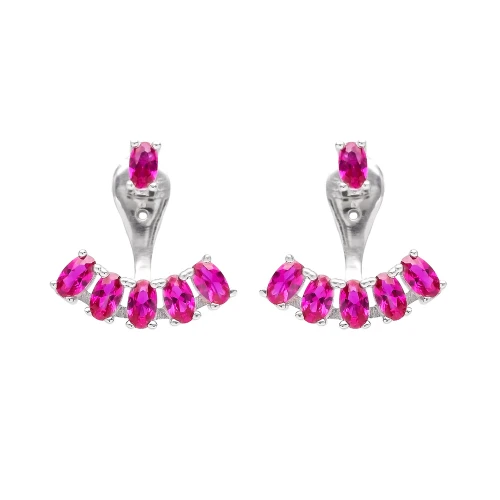 Turkish Fuchsia Oval Fan CZ Sterling Silver Ear Jackets Turkish Fuchsia Oval Fan CZ Sterling Silver Ear Jackets