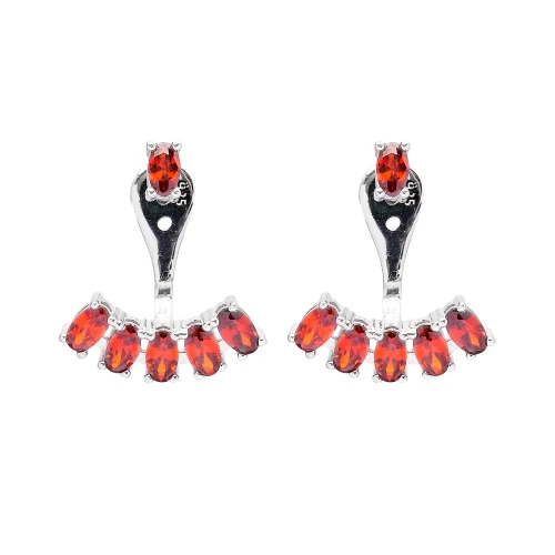 Turkish Red Oval Fan CZ 925 Sterling Silver Ear Jackets Turkish Red Oval Fan CZ 925 Sterling Silver Ear Jackets