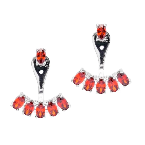 Turkish Red Oval Fan CZ 925 Sterling Silver Ear Jackets