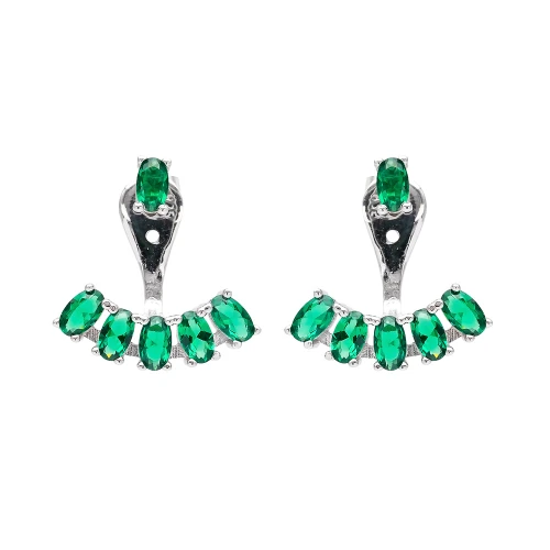 Turkish Green Oval Fan CZ Sterling Silver Ear Jackets Turkish Green Oval Fan CZ Sterling Silver Ear Jackets