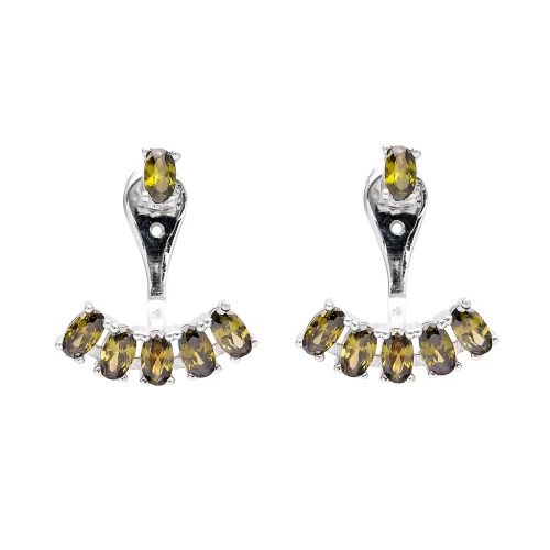 Turkish Yellow Oval Fan CZ Sterling Silver Ear Jackets Turkish Yellow Oval Fan CZ Sterling Silver Ear Jackets