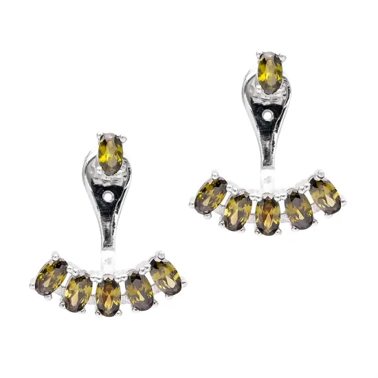 Turkish Yellow Oval Fan CZ Sterling Silver Ear Jackets Turkish Yellow Oval Fan CZ Sterling Silver Ear Jackets