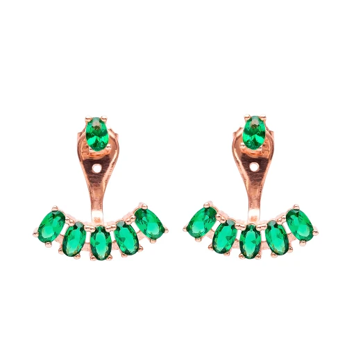Turkish Green Oval Fan CZ 925 Silver Ear Jackets Turkish Green Oval Fan CZ 925 Silver Ear Jackets