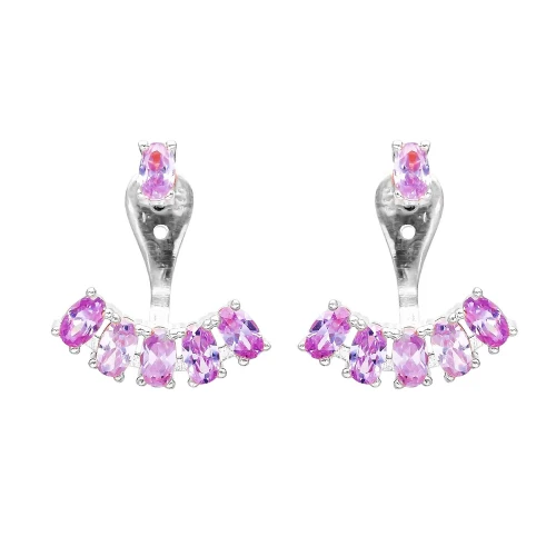 Turkish Pink Oval Fan CZ 925 Silver Ear Jackets Turkish Pink Oval Fan CZ 925 Silver Ear Jackets