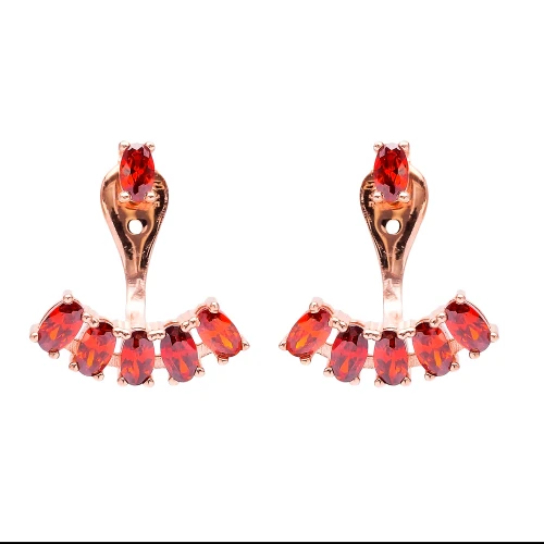 Turkish Red Oval Fan CZ Sterling Silver Ear Jackets Turkish Red Oval Fan CZ Sterling Silver Ear Jackets