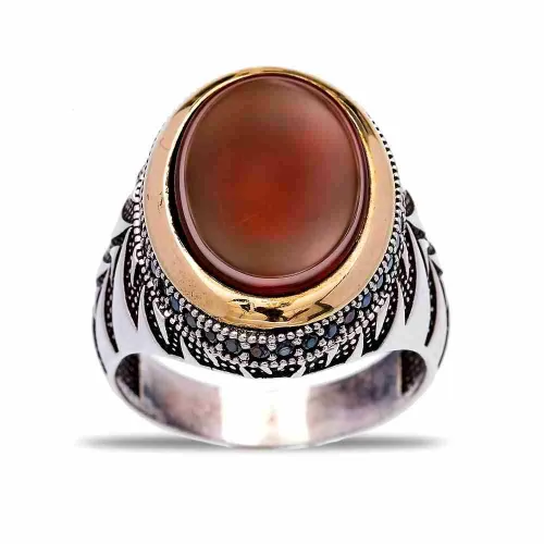 Turkish Red Oval Leaf Men 925 Sterling Silver Ring Turkish Red Oval Leaf Men 925 Sterling Silver Ring