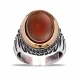 Turkish Red Oval Leaf Men 925 Sterling Silver Ring - Sade 925 Silver Jewelry