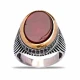 Turkish Red Oval Ribbed Men 925 Sterling Silver Ring - Sade 925 Silver Jewelry