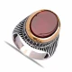 Turkish Red Oval Ribbed Men 925 Sterling Silver Ring - Sade 925 Silver Jewelry