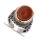 Turkish Red Oval Scroll Frame Men Sterling Silver Ring | 925 Sterling Silver Wholesale | Sade Silver Turkish Red Oval Scroll Frame Men Sterling Silver Ring - Sade 925 Silver Jewelry