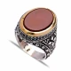 Turkish Red Oval Scroll Frame Men Sterling Silver Ring | 925 Sterling Silver Wholesale | Sade Silver Turkish Red Oval Scroll Frame Men Sterling Silver Ring - Sade 925 Silver Jewelry