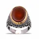 Turkish Red Oval Wave Scroll Men Sterling Silver Ring | 925 Sterling Silver Wholesale | Sade Silver Turkish Red Oval Wave Scroll Men Sterling Silver Ring - Sade 925 Silver Jewelry