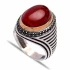 Turkish Red Oval Curved Stripe Men Sterling Silver Ring