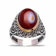 Turkish Red Oval Circle Pattern Men 925 Silver Ring | 925 Sterling Silver Wholesale | Sade Silver Turkish Red Oval Circle Pattern Men 925 Silver Ring - Sade 925 Silver Jewelry