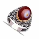 Turkish Red Oval Circle Pattern Men 925 Silver Ring | 925 Sterling Silver Wholesale | Sade Silver Turkish Red Oval Circle Pattern Men 925 Silver Ring - Sade 925 Silver Jewelry