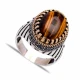 Turkish Brown Oval Claw Diagonal Men 925 Silver Ring