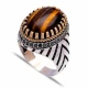Turkish Brown Oval Claw Diagonal Men 925 Silver Ring