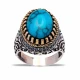 Turkish Turquoise Oval Ottoman Style Men Silver Ring | 925 Sterling Silver Wholesale | Sade Silver Turkish Turquoise Oval Ottoman Style Men Silver Ring - Sade 925 Silver Jewelry