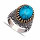 Turkish Turquoise Oval Ottoman Style Men Silver Ring | 925 Sterling Silver Wholesale | Sade Silver Turkish Turquoise Oval Ottoman Style Men Silver Ring - Sade 925 Silver Jewelry