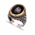 Turkish Black Oval Scrolled Frame Men Silver Ring