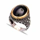 Turkish Black Oval Scrolled Frame Men Silver Ring - Sade 925 Silver Jewelry