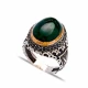 Turkish Green Oval Floral Scroll Men Silver Ring | 925 Sterling Silver Wholesale | Sade Silver Turkish Green Oval Floral Scroll Men Silver Ring - Sade 925 Silver Jewelry