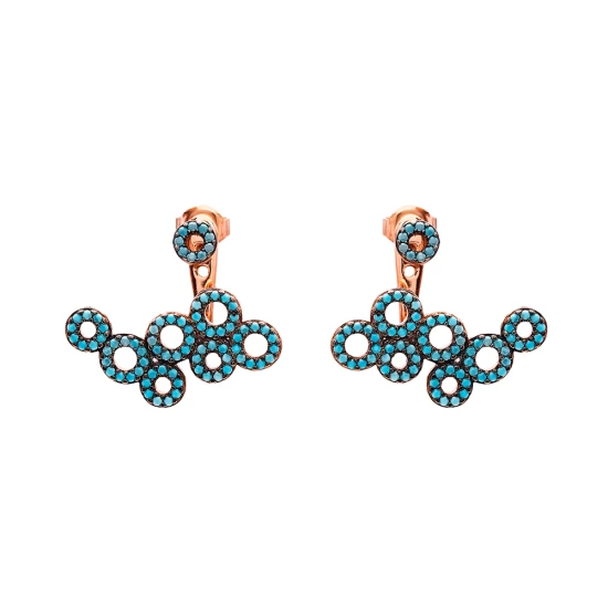 Turkish Micro Turquoise Round Sterling Silver Earrings - Sade 925 Silver Jewelry