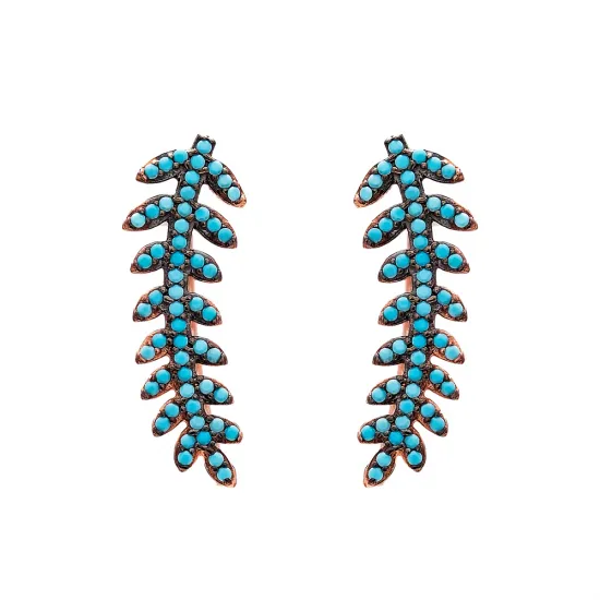 Fern Style Micro Turquoise Ear Cuff Turkish Wholesale Handcrafted Silver Earring Fern Style Micro Turquoise Ear Cuff Turkish Wholesale Handcrafted Silver Earring