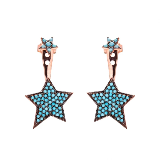 Turkish Micro Turquoise Star Silver Earrings Turkish Micro Turquoise Star Silver Earrings