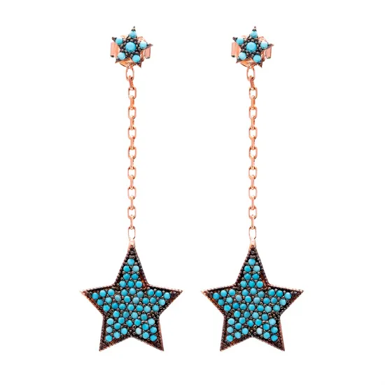 Turkish Micro Turquoise Star Long 925 Silver Earrings