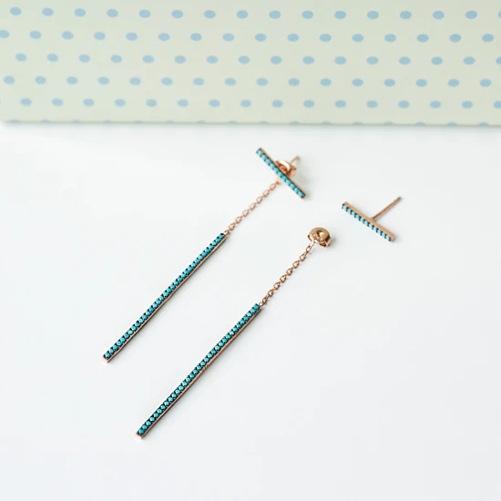 Turkish Micro Turquoise Long Sterling Silver Earrings Turkish Micro Turquoise Long Sterling Silver Earrings
